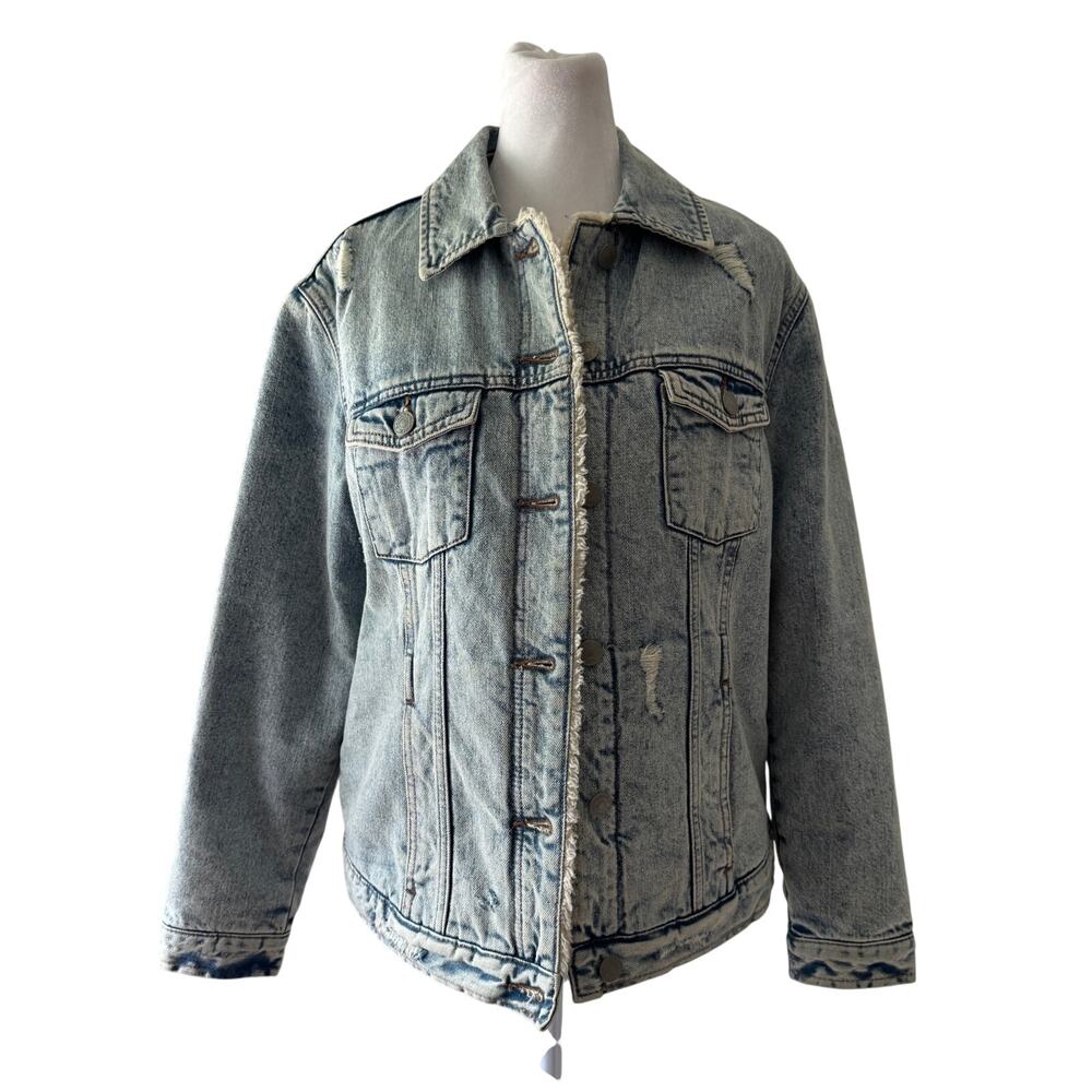 Banana Republic Light Acid Wash Oversize Denim Teddy Jacket